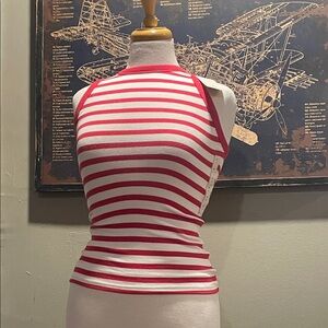 a new day Red and White Striped Halter Tank Top